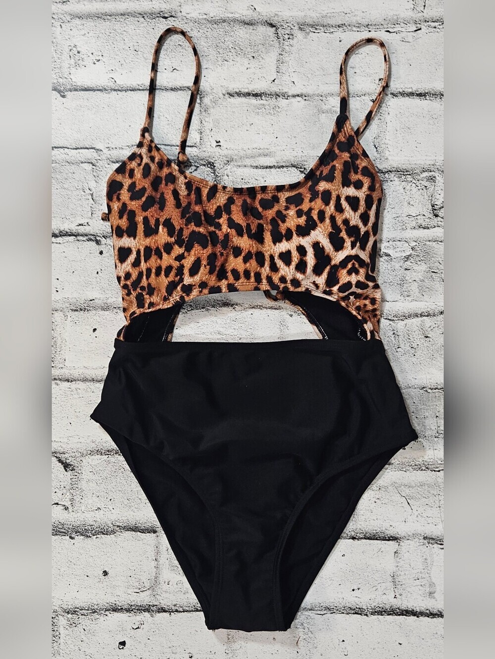 George Leopard Print One Piece Swimsuit Womens Medium Lace Up Back